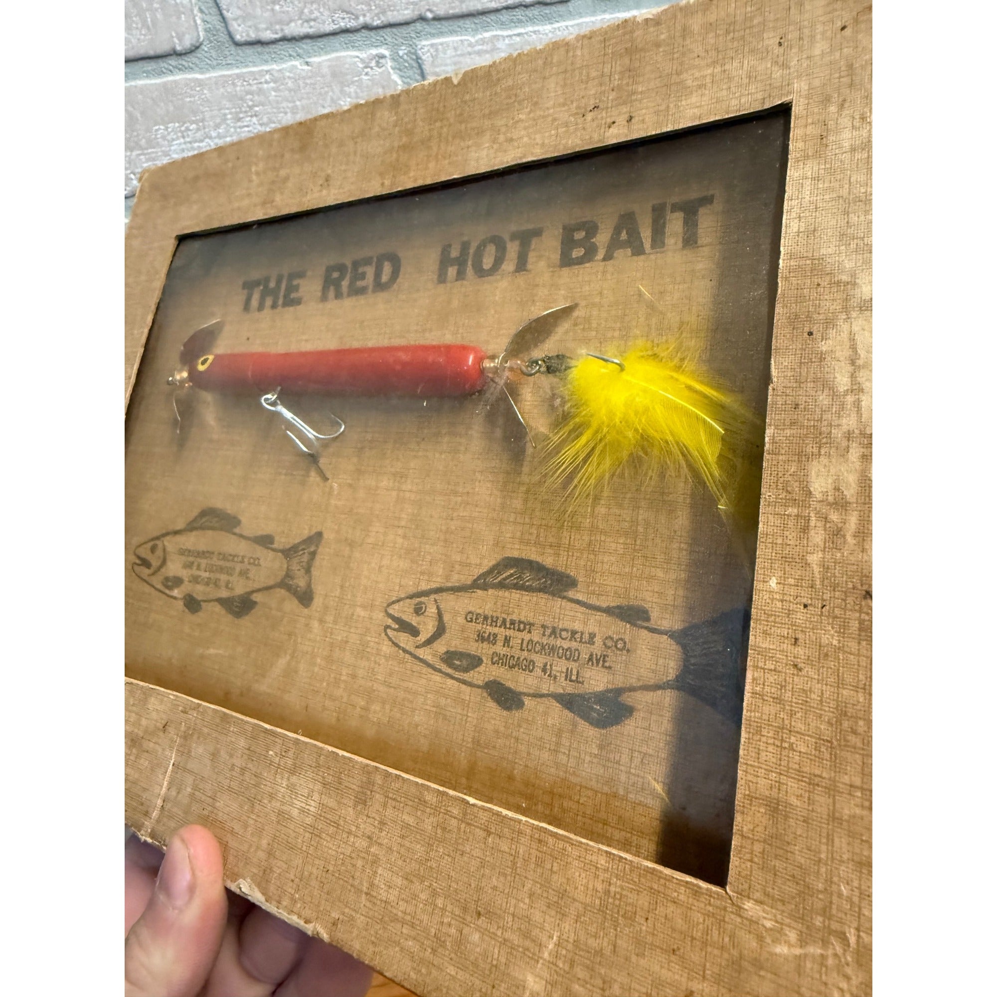Vintage Red Hot Bait Gerhardt Tackle Co. Advertising Fishing Store Display Sign