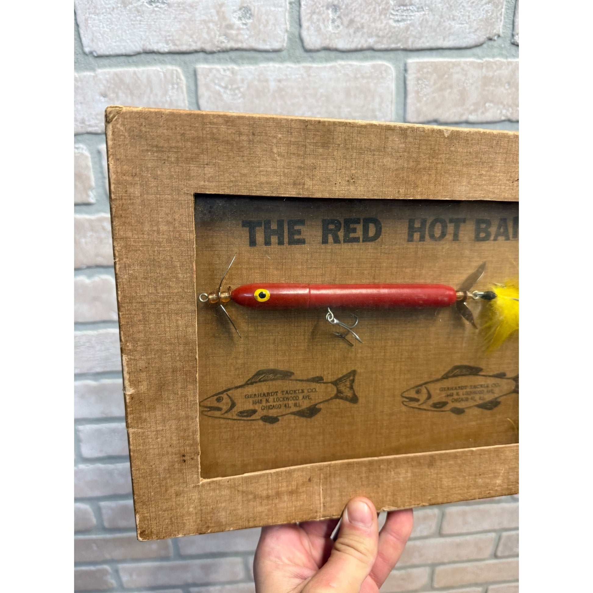 Vintage Red Hot Bait Gerhardt Tackle Co. Advertising Fishing Store Display Sign