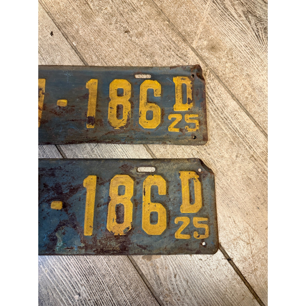 Vintage Wisconsin 1925 Automobile Car License Plates Matched Pair (2)