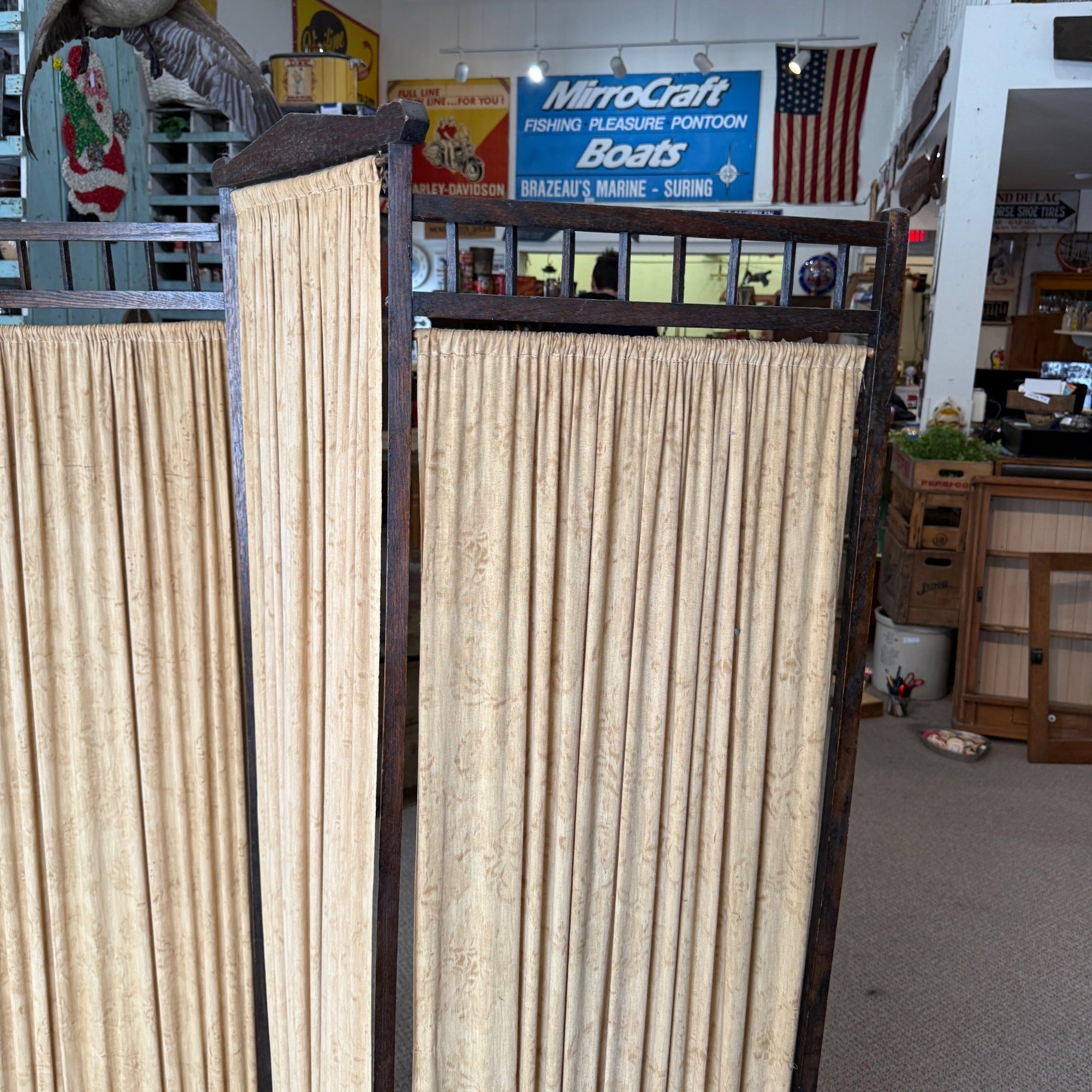 Art Deco Oak Upholstered 3 Paneled Room Divide Divider Decor