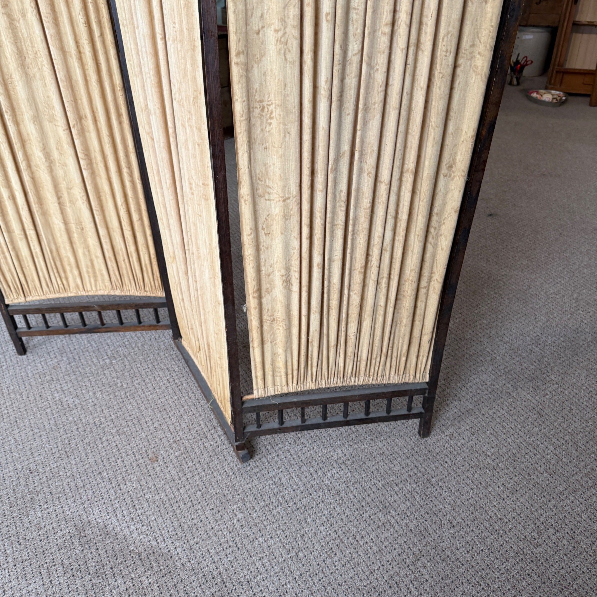 Art Deco Oak Upholstered 3 Paneled Room Divide Divider Decor