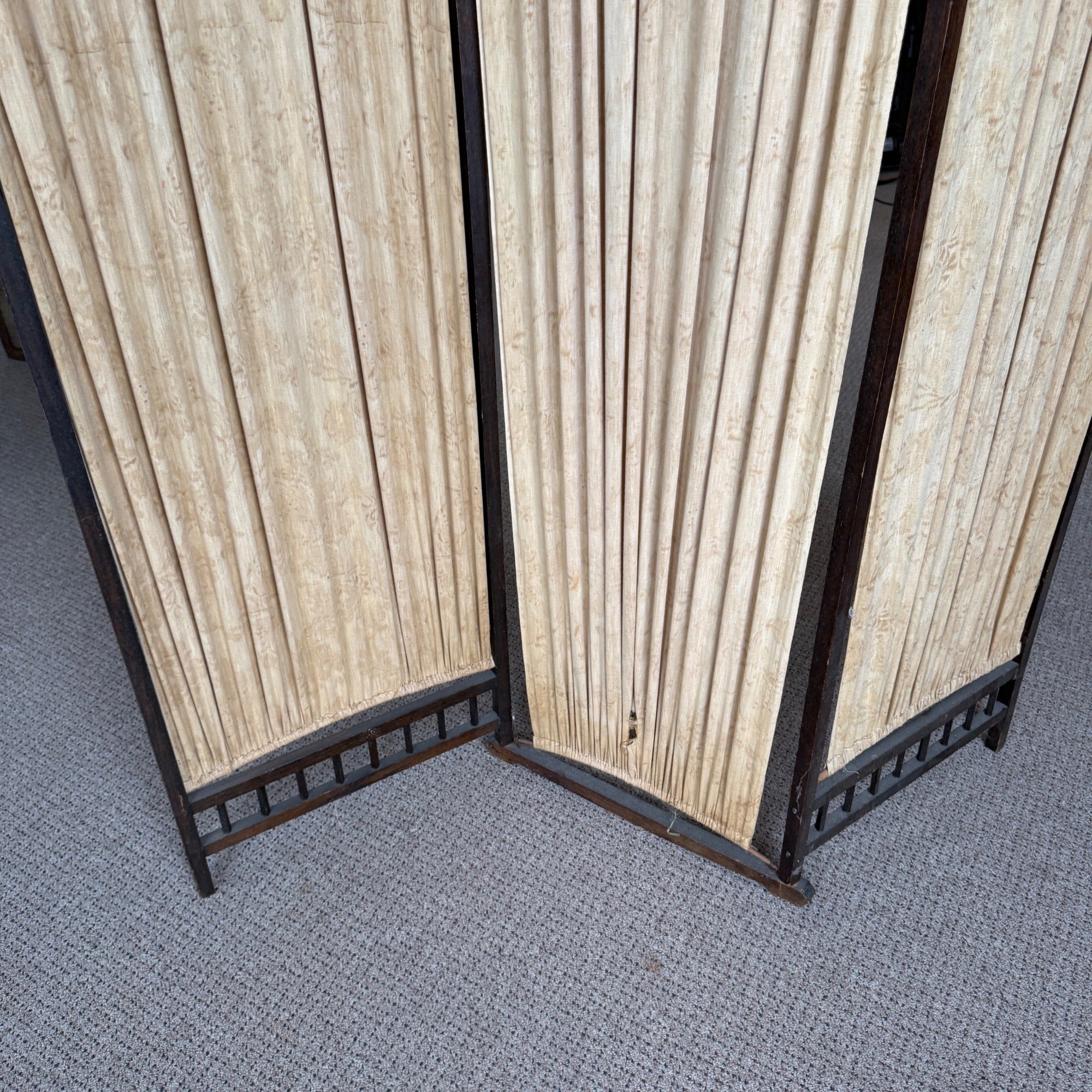 Art Deco Oak Upholstered 3 Paneled Room Divide Divider Decor