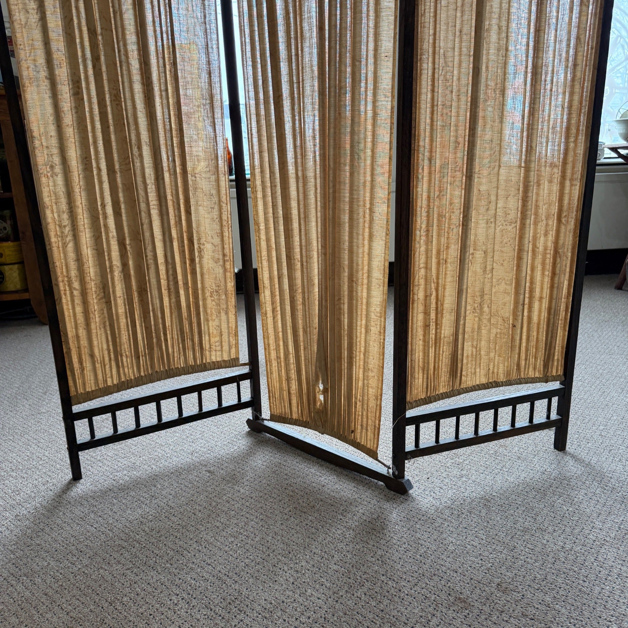 Art Deco Oak Upholstered 3 Paneled Room Divide Divider Decor