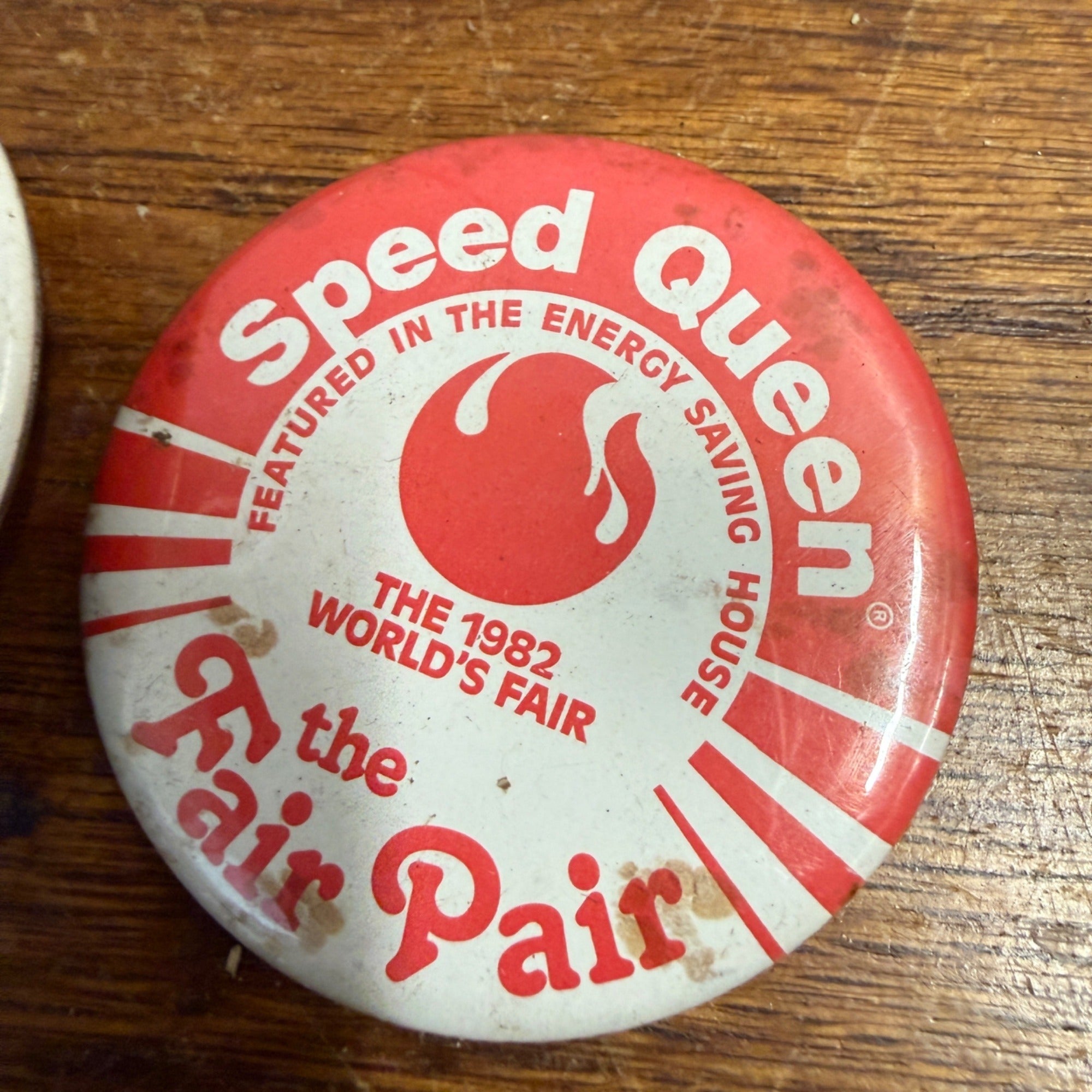 Vintage My Mom Works At Speed Queen Button / Pin and Fair Pair Button / Pin Set of Two