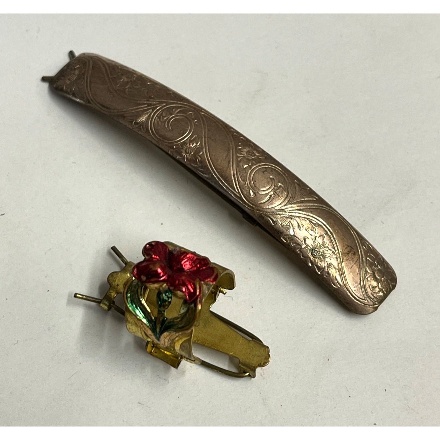 Antique Victorian Early 1900s Lot (2) Hair Barrette Clips Patent 1913 Floral