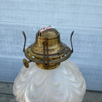 Antique EAPG Pittsburgh Lamp Brass & Glass Beaded Drape Frosted Glass Oil Lamp