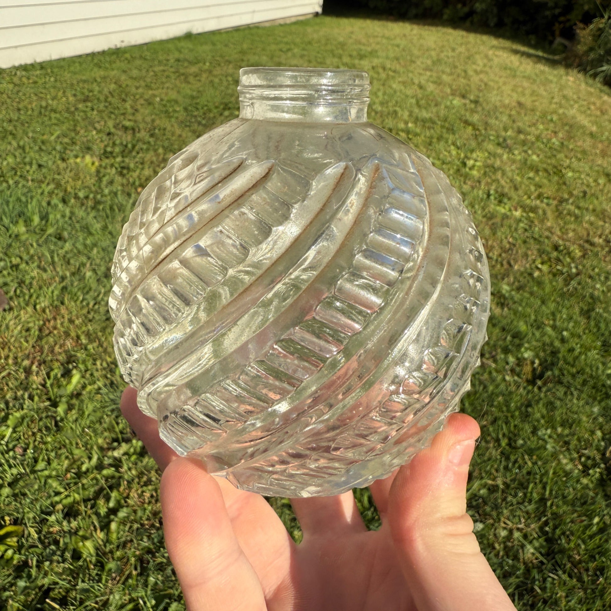 Early Zipper Swirl Glass Ball Oil Lamp Base Cut Glass EAPG