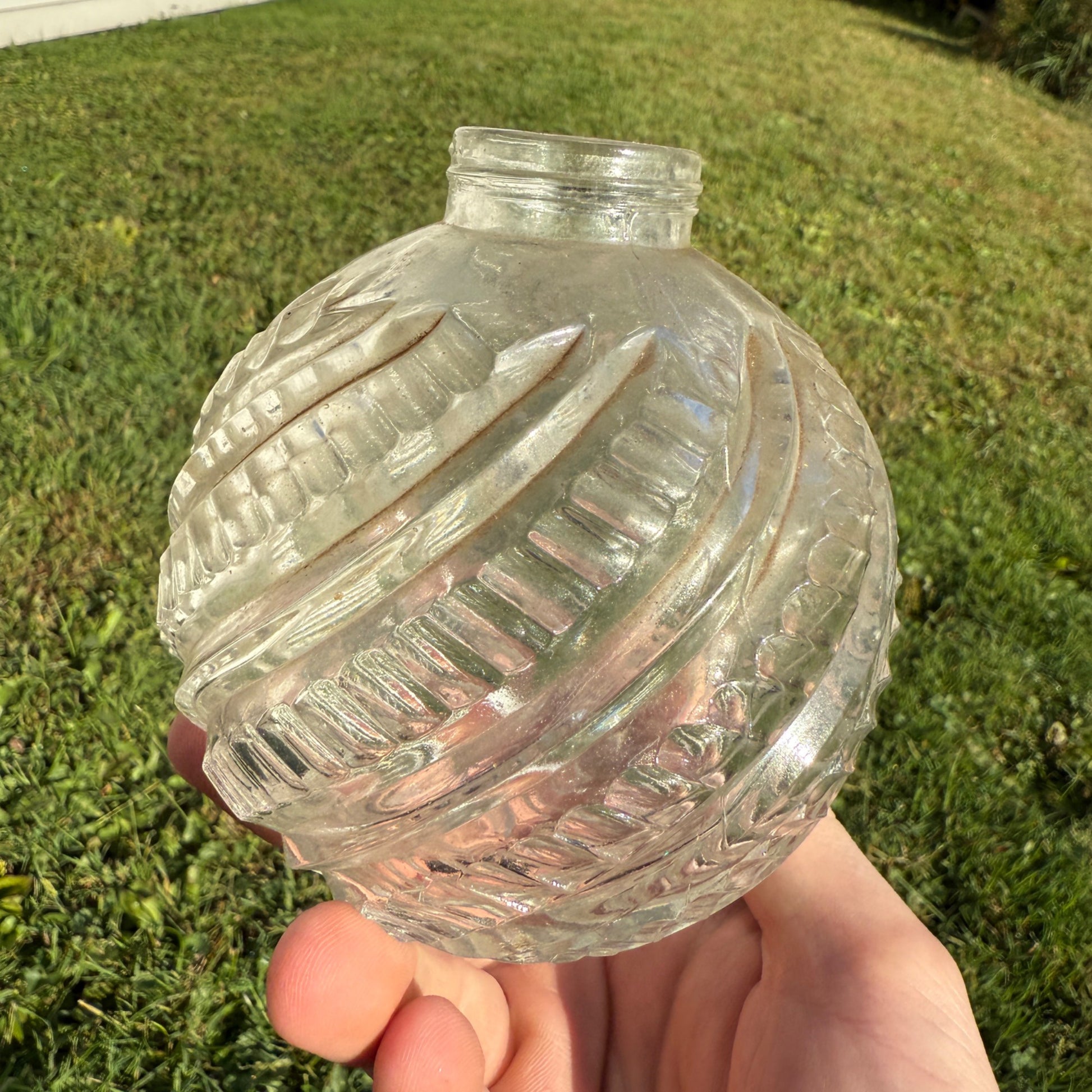 Early Zipper Swirl Glass Ball Oil Lamp Base Cut Glass EAPG