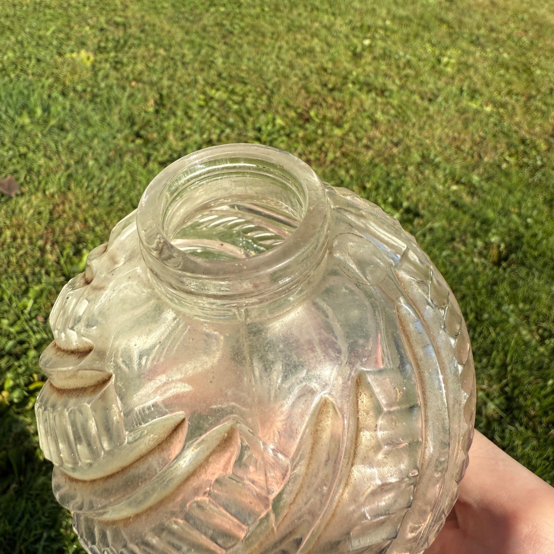 Early Zipper Swirl Glass Ball Oil Lamp Base Cut Glass EAPG