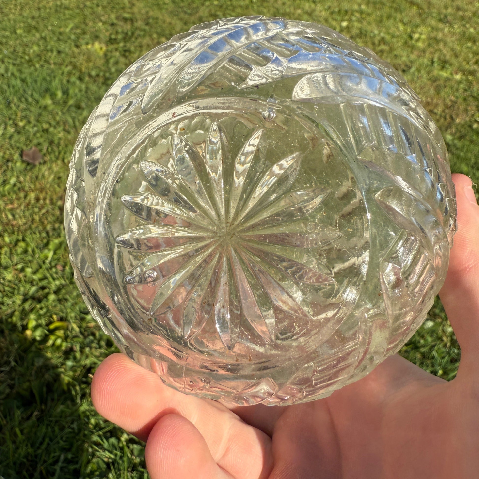 Early Zipper Swirl Glass Ball Oil Lamp Base Cut Glass EAPG