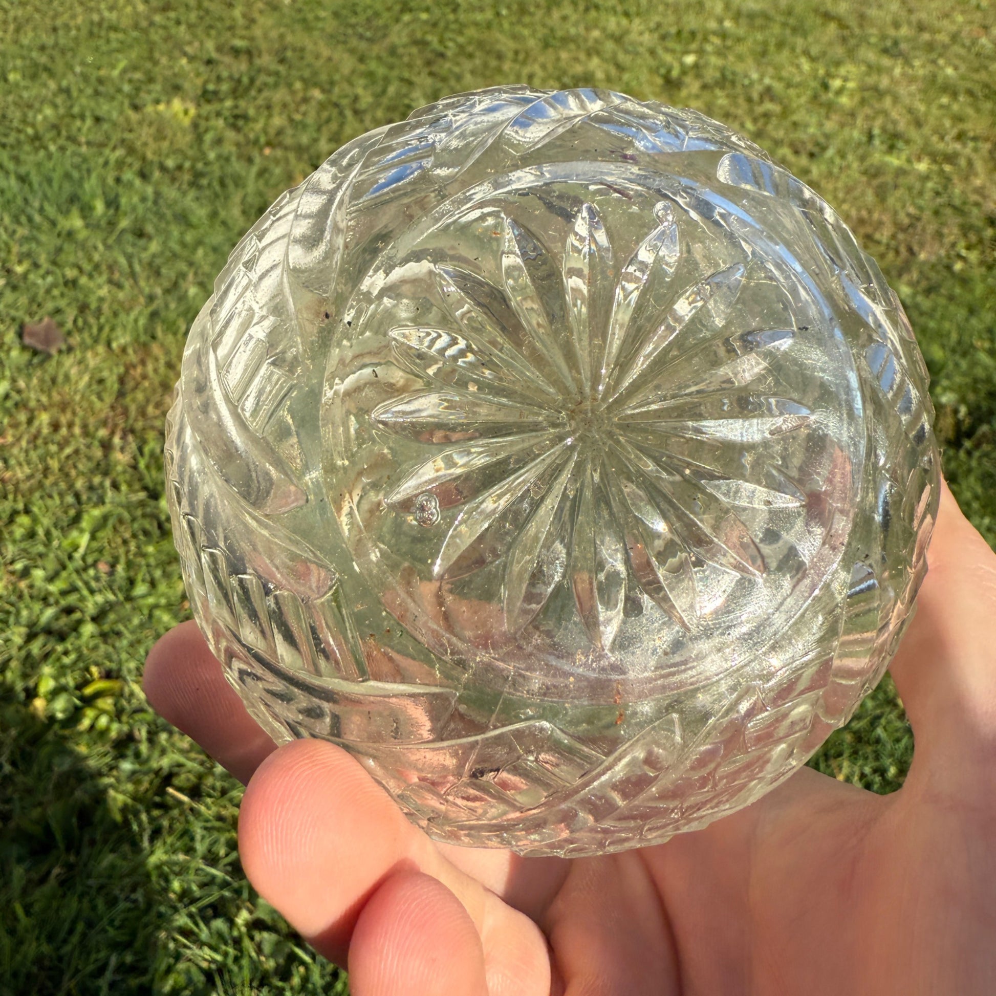 Early Zipper Swirl Glass Ball Oil Lamp Base Cut Glass EAPG