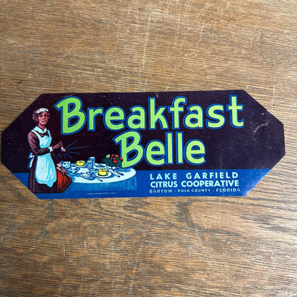 Vintage 1930s Breakfast Belle Unused Paper Fruit Crate Citrus Label Florida