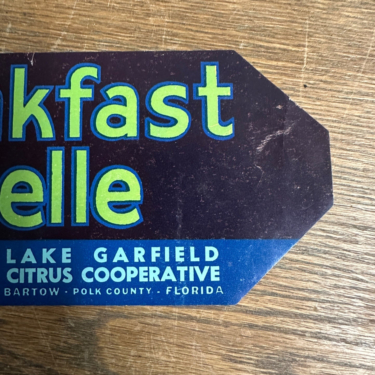 Vintage 1930s Breakfast Belle Unused Paper Fruit Crate Citrus Label Florida