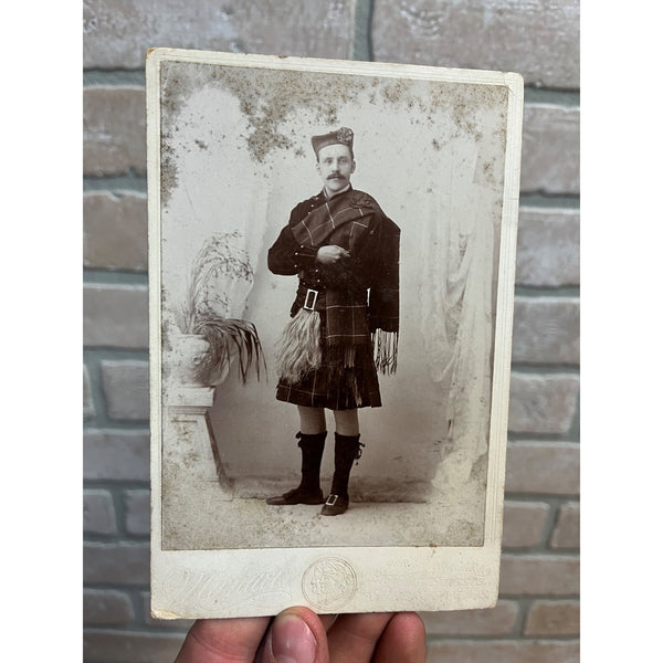 Antique Cabinet Photo Old Photograph Man Scottish Highland Dress Uniform Kilt