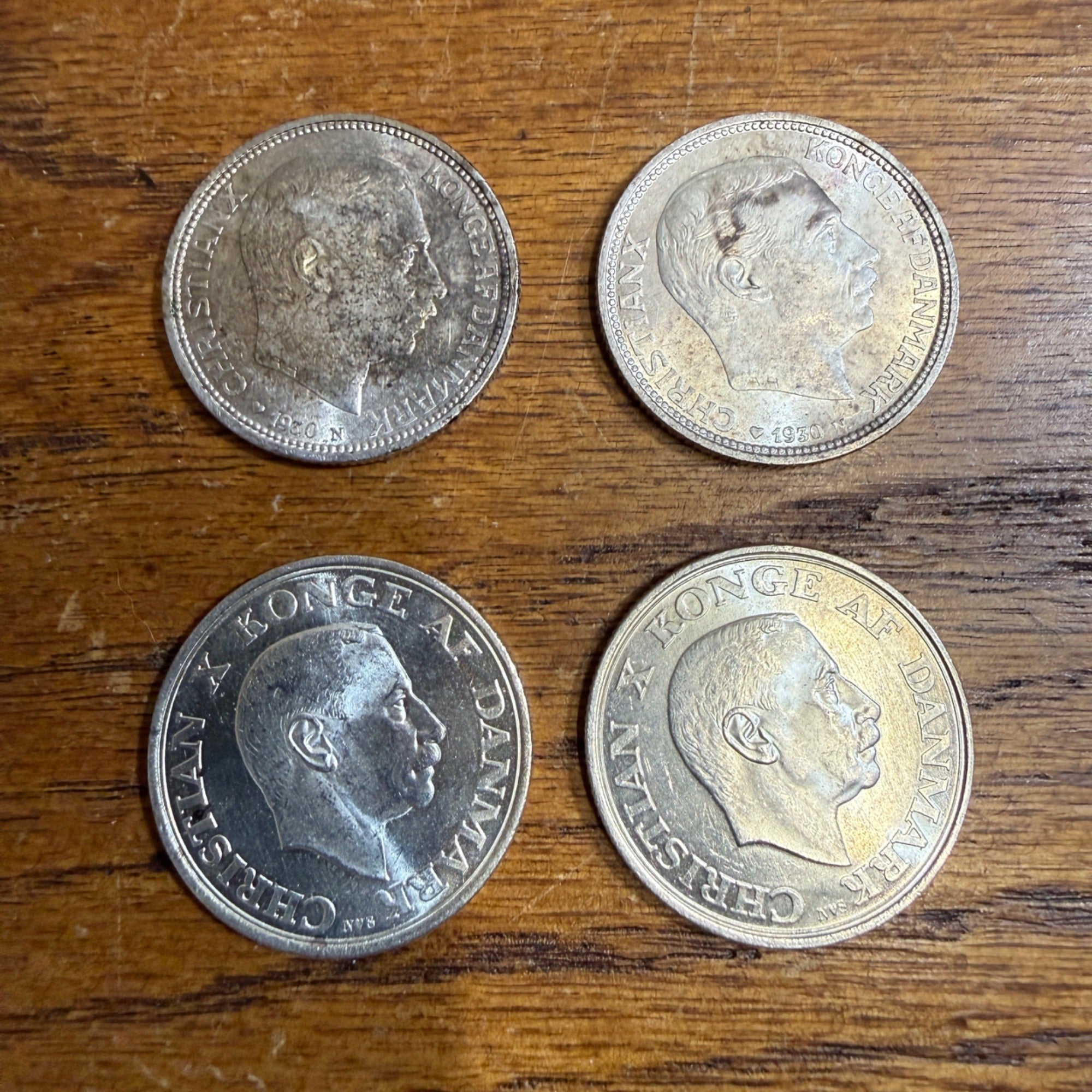 (4) DENMARK 2 KRONER SILVER 1930 & 1945 CH BU CHRISTIAN X 60TH BIRTHDAY