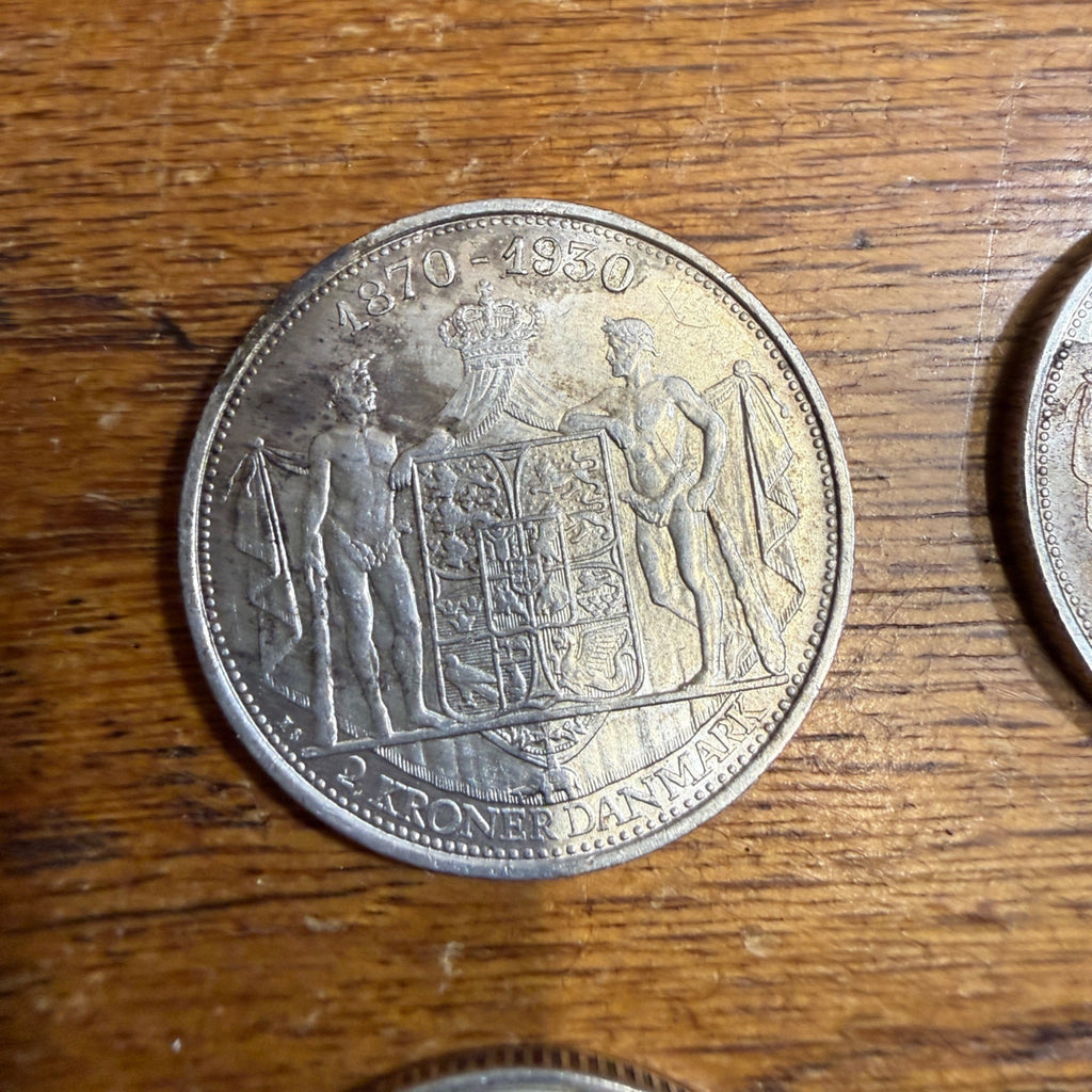 (4) DENMARK 2 KRONER SILVER 1930 & 1945 CH BU CHRISTIAN X 60TH BIRTHDAY