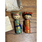 Vintage Japanese Kokeshi Doll Pair Brocade Kimono Original Box Friendship Set