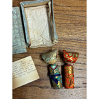 Vintage Japanese Kokeshi Doll Pair Brocade Kimono Original Box Friendship Set