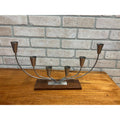 Vintage MCM Danish Stainless Steel Wood Base Candle Stick 6 Holder Candelabra MG
