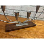 Vintage MCM Danish Stainless Steel Wood Base Candle Stick 6 Holder Candelabra MG