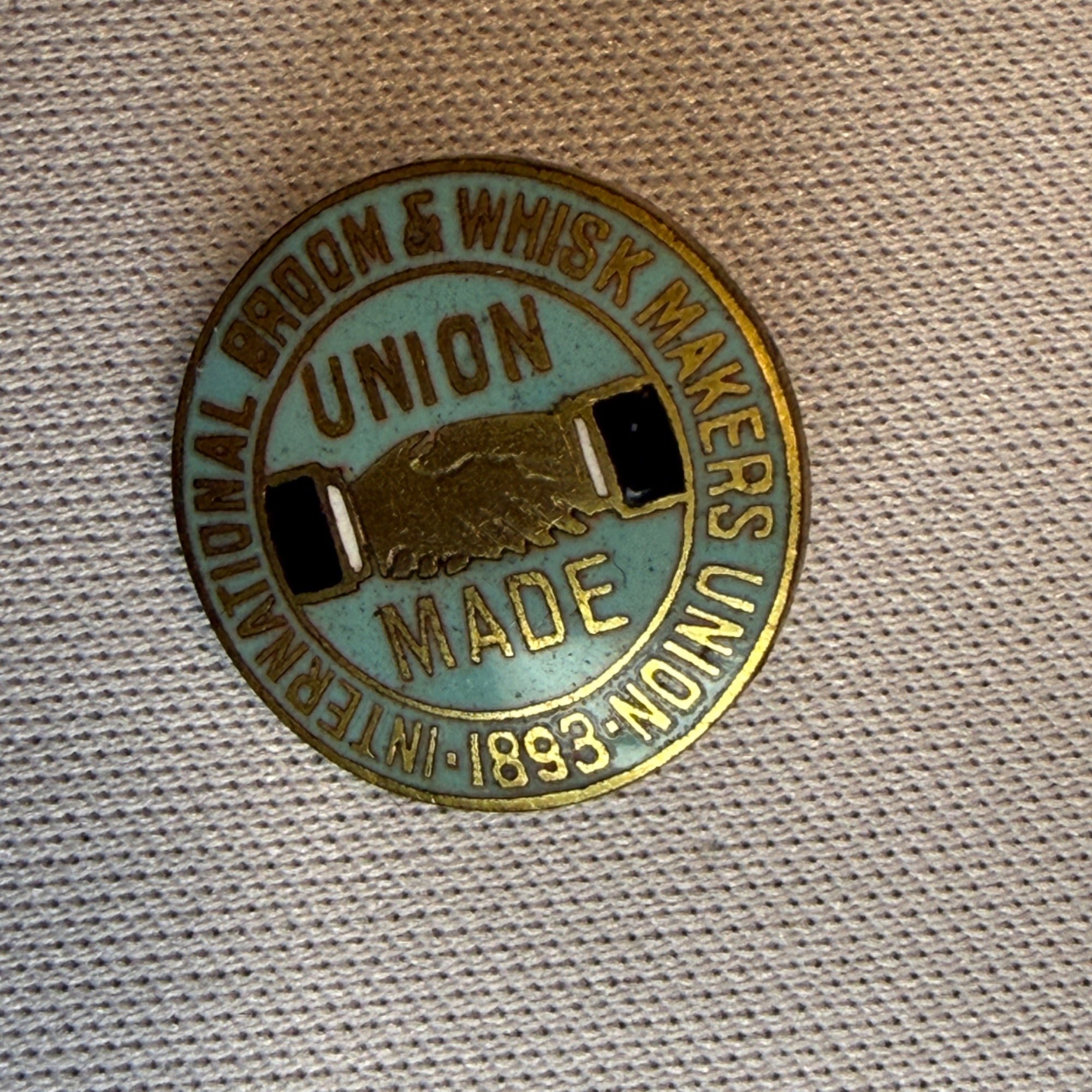 Vintage International Broom and Whisk Makers Union Pin Enameled 1930s