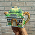 Vintage Cottage Ware Tea Pot Japan 1940's Rustic Thatched Roof Hand Painted
