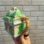 Vintage Cottage Ware Tea Pot Japan 1940's Rustic Thatched Roof Hand Painted