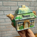 Vintage Cottage Ware Tea Pot Japan 1940's Rustic Thatched Roof Hand Painted