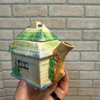 Vintage Cottage Ware Tea Pot Japan 1940's Rustic Thatched Roof Hand Painted