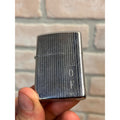 Vintage 1975 Zippo Pinstripe Chrome Cigarette Lighter w/ "OF" Initial Engraved