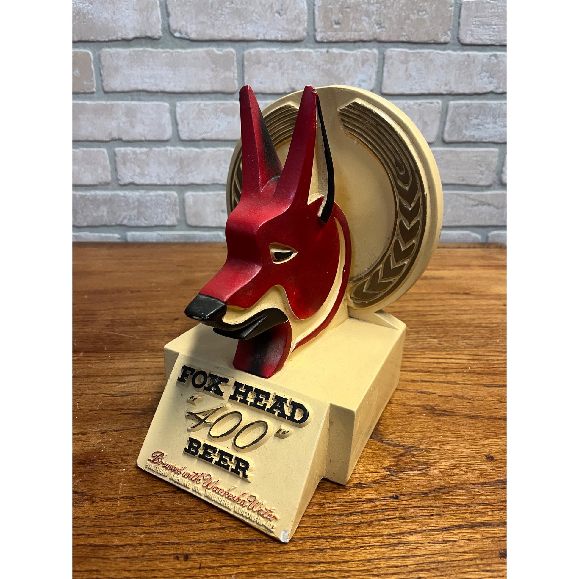 Vintage Fox Head 400 Beer Brewery Ceramic Store Display Waukesha Wisconsin