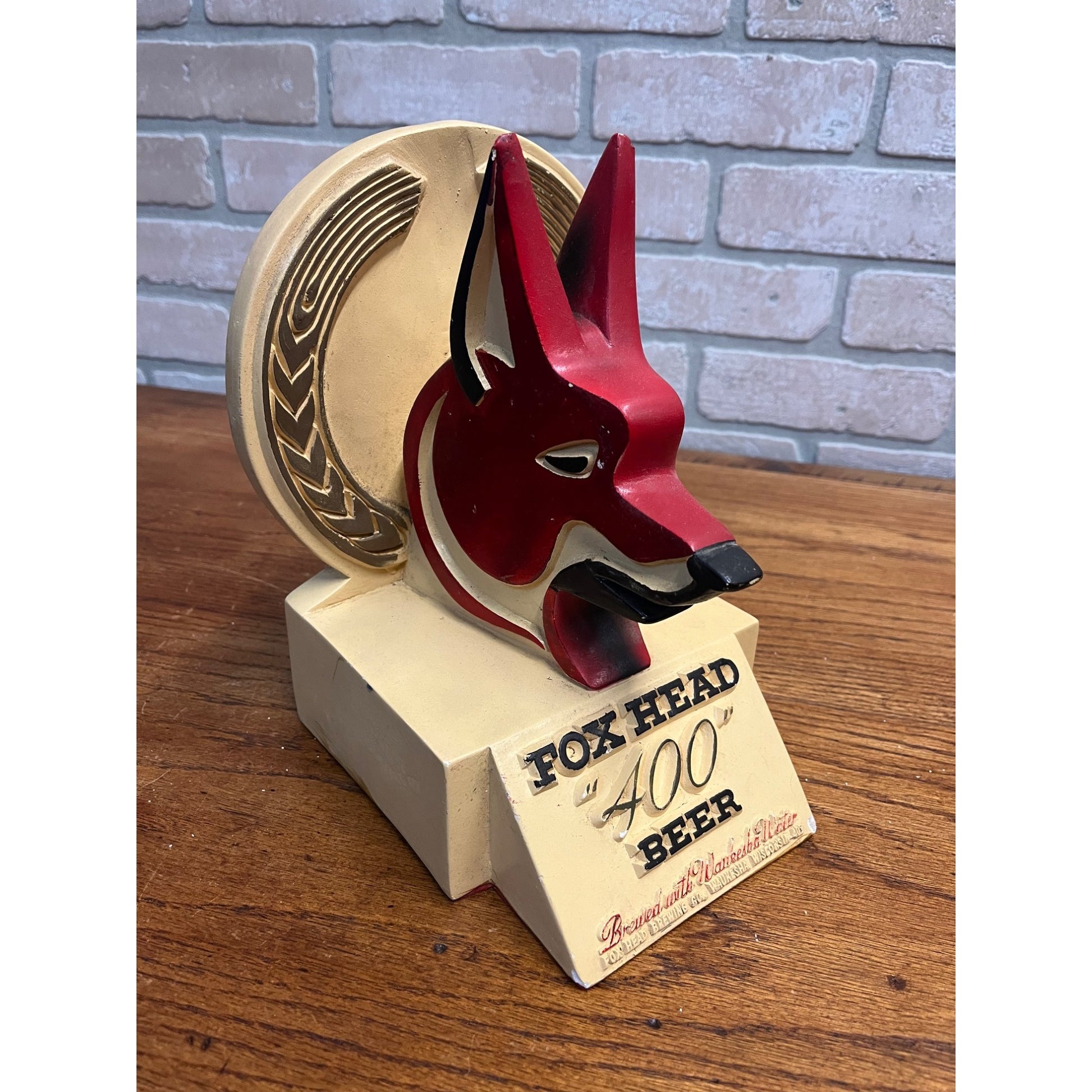 Vintage Fox Head 400 Beer Brewery Ceramic Store Display Waukesha Wisconsin