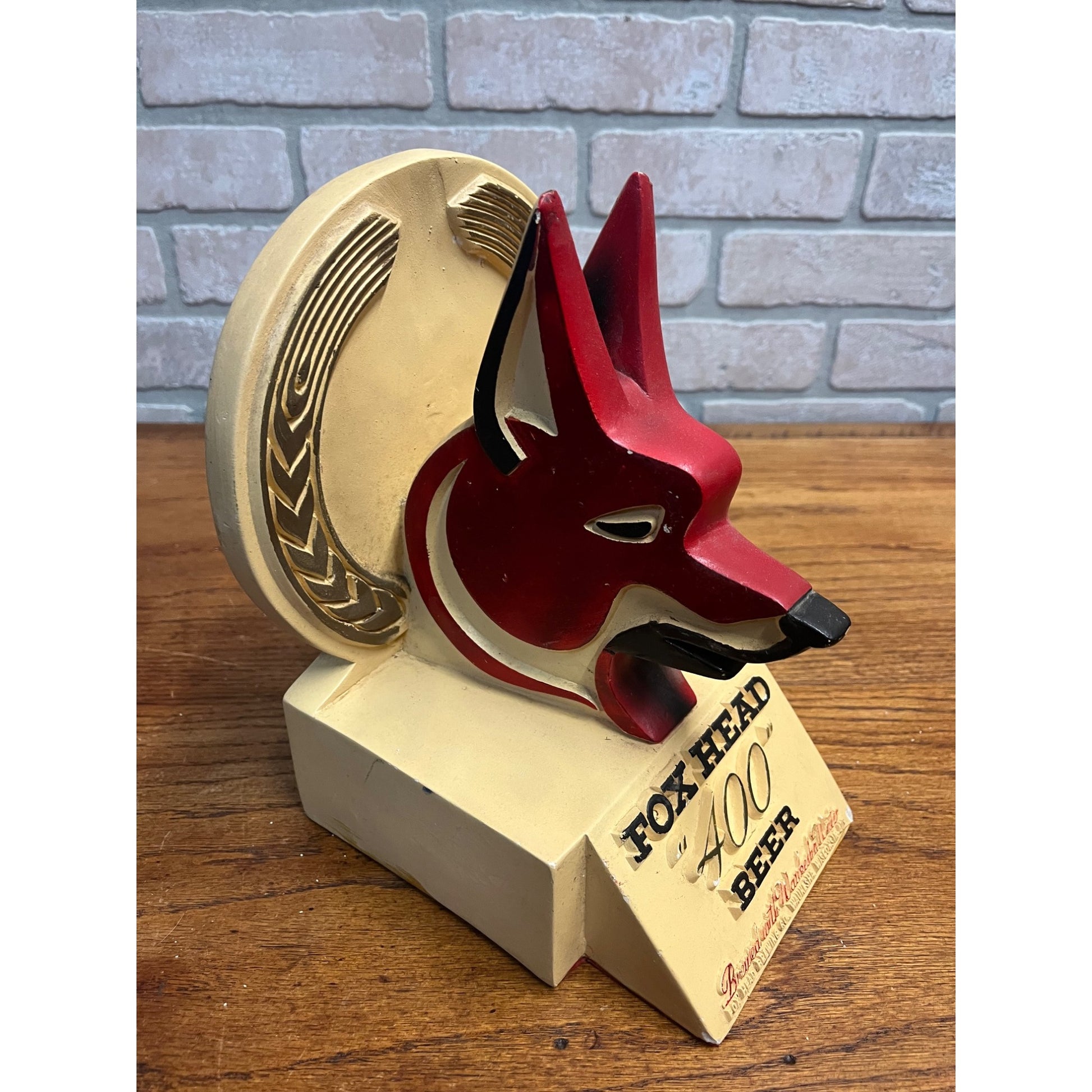 Vintage Fox Head 400 Beer Brewery Ceramic Store Display Waukesha Wisconsin