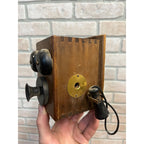 1960s Wood Wall Mount Telephone Look Crank Pencil Sharpener by Silvercraft
