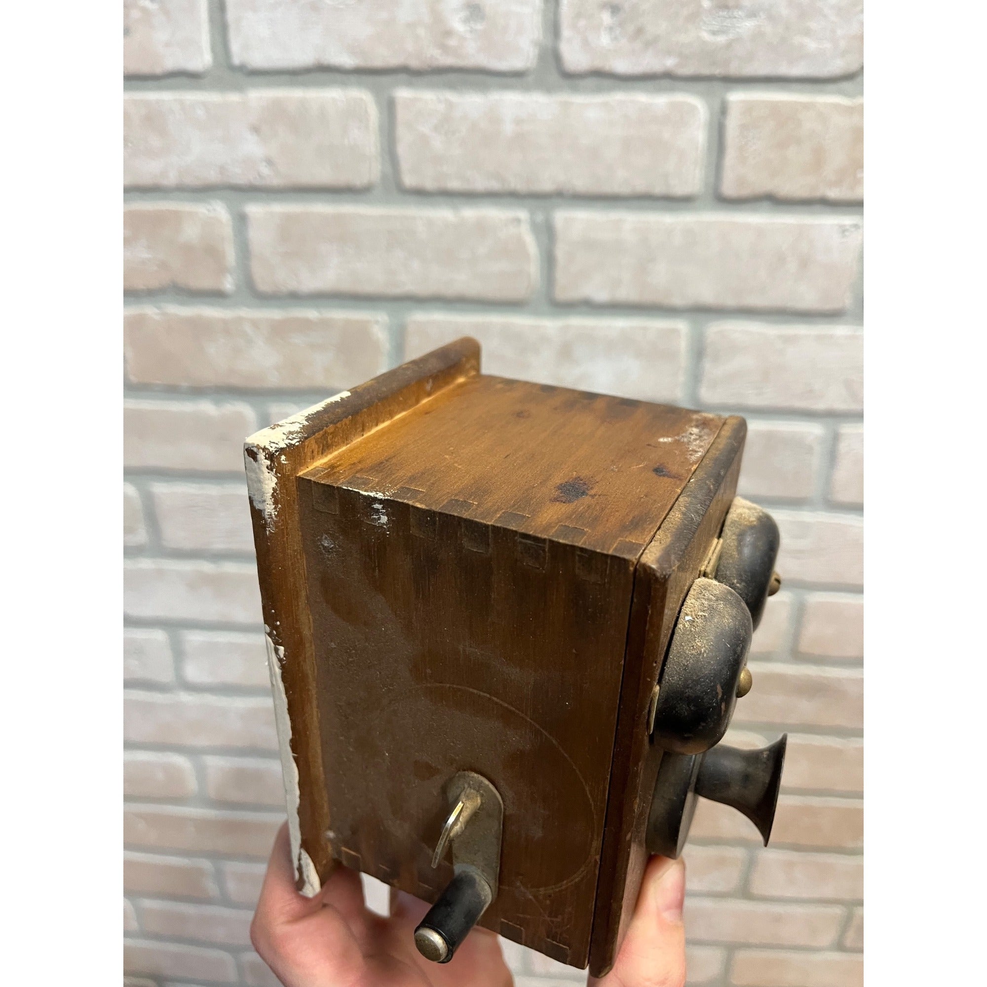 1960s Wood Wall Mount Telephone Look Crank Pencil Sharpener by Silvercraft