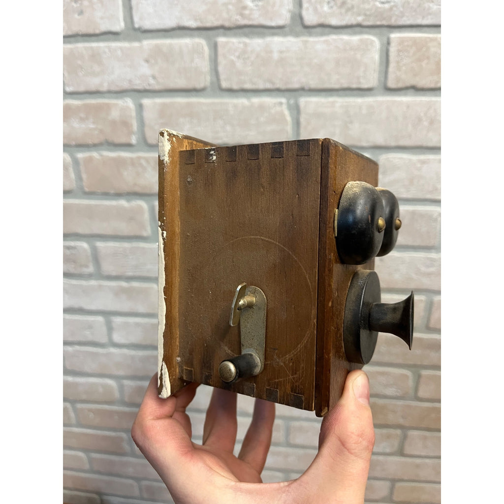 1960s Wood Wall Mount Telephone Look Crank Pencil Sharpener by Silvercraft