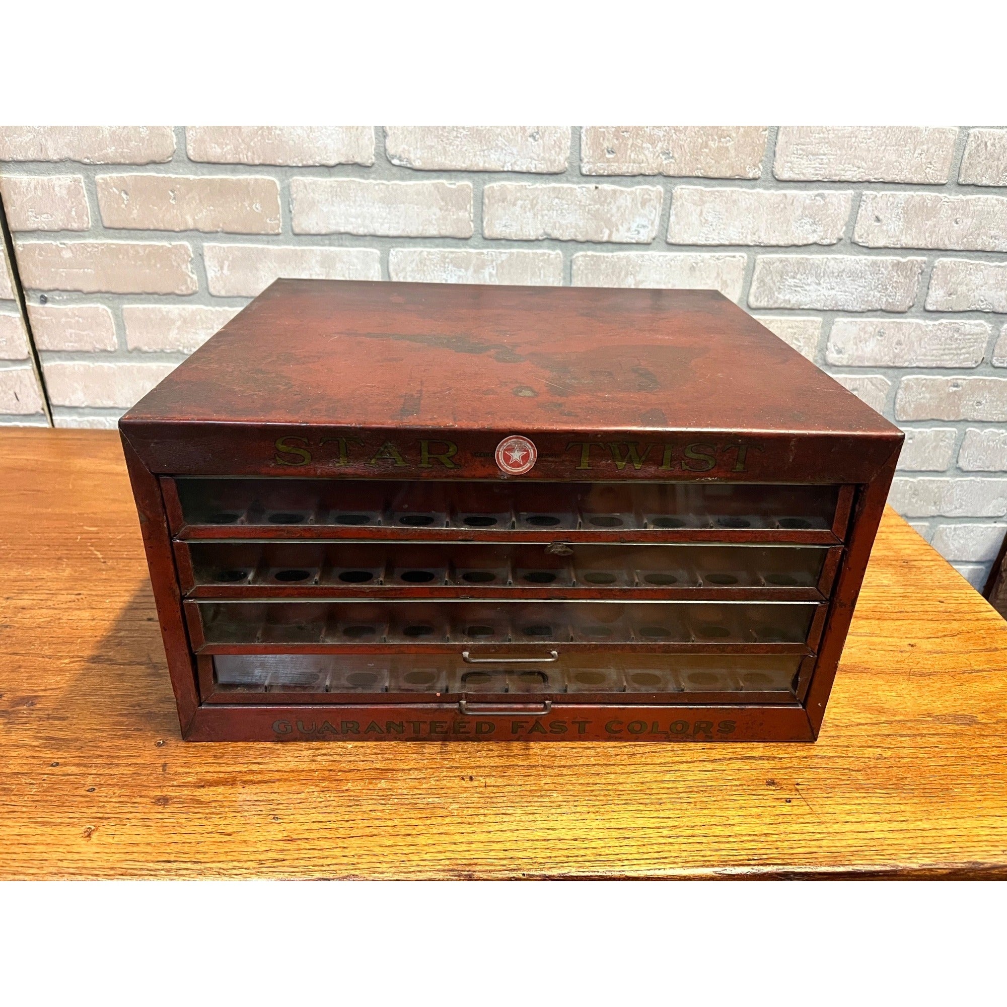 Vintage Star Twist Sewing Thread Spool Advertising Display Cabinet 4 Drawer