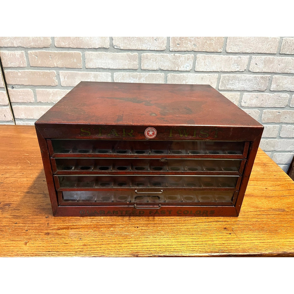 Vintage Star Twist Sewing Thread Spool Advertising Display Cabinet 4 Drawer