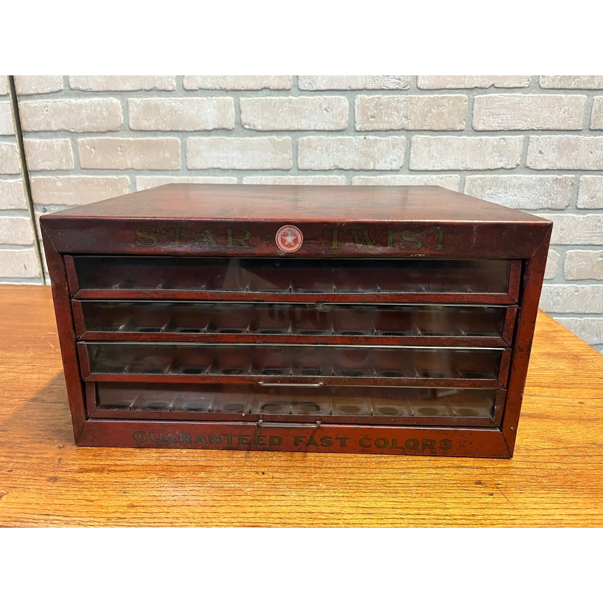 Vintage Star Twist Sewing Thread Spool Advertising Display Cabinet 4 Drawer