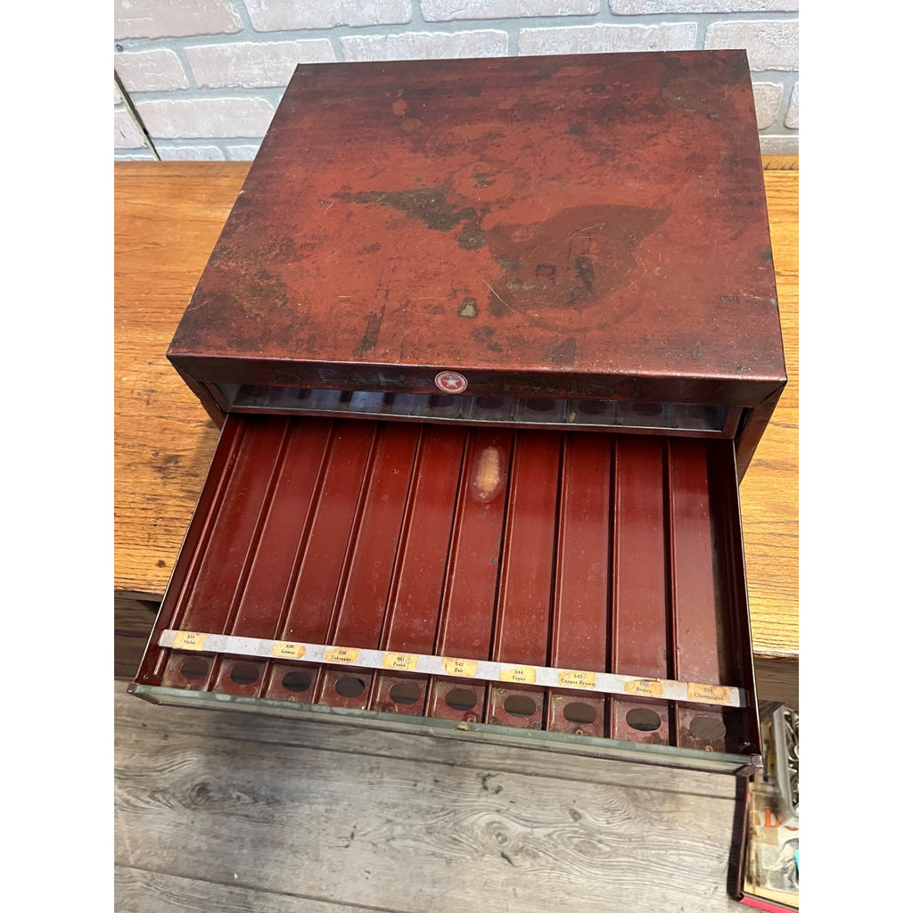 Vintage Star Twist Sewing Thread Spool Advertising Display Cabinet 4 Drawer
