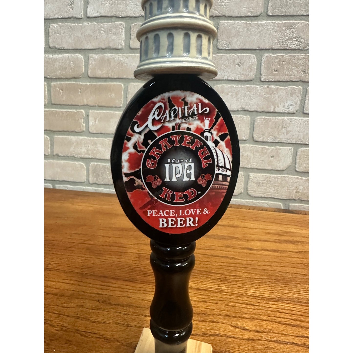 Vintage Capital Brewery Wisconsin Beer 12.5" Tap Handle Grateful Red IPA