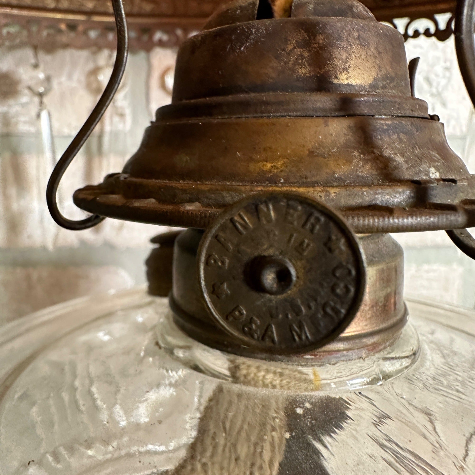 Antique Victorian Hanging Oil Kerosene Lamp w/ Ruby Burmese Shade Uranium Glows!