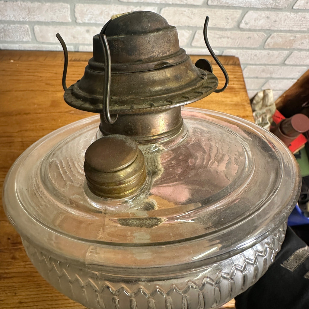 Antique Victorian Hanging Oil Kerosene Lamp w/ Ruby Burmese Shade Uranium Glows!