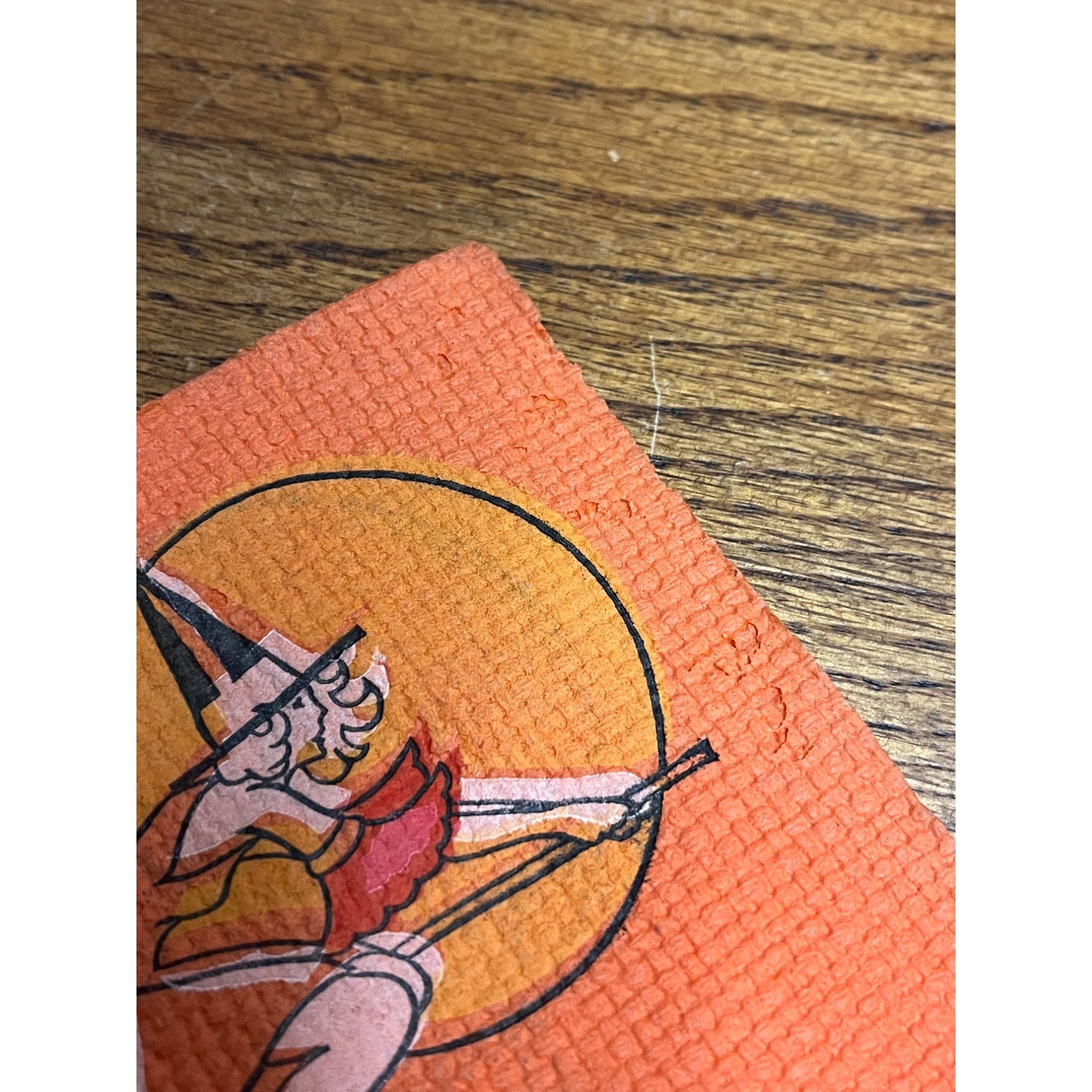 Vintage 1930s Halloween Dennison Crepe Paper Napkin Flying Witch Art Deco JOL