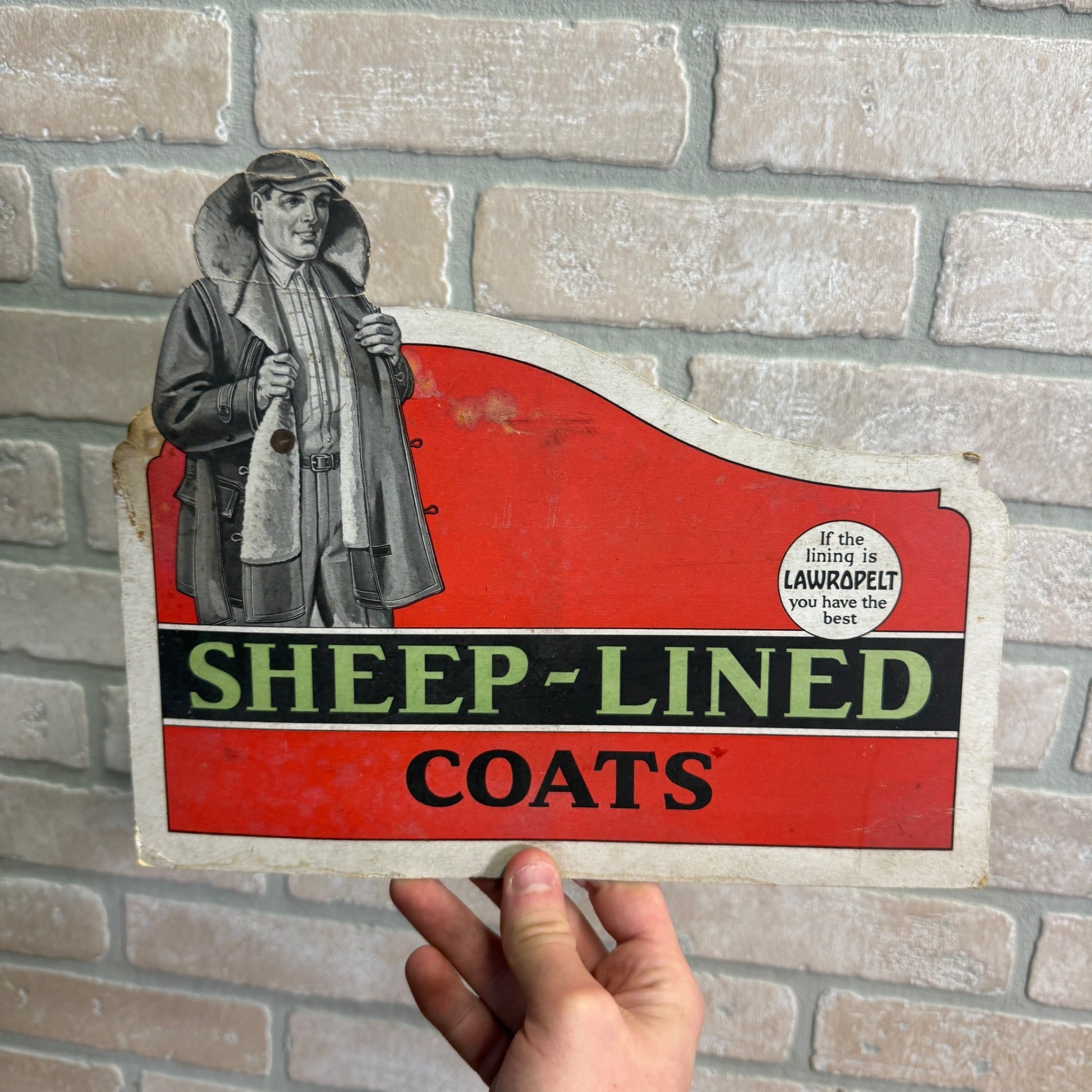 Vintage Easel-Back Cardstock Sign Sheep-Lined Coats Lawropelt