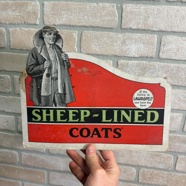 Vintage Easel-Back Cardstock Sign Sheep-Lined Coats Lawropelt