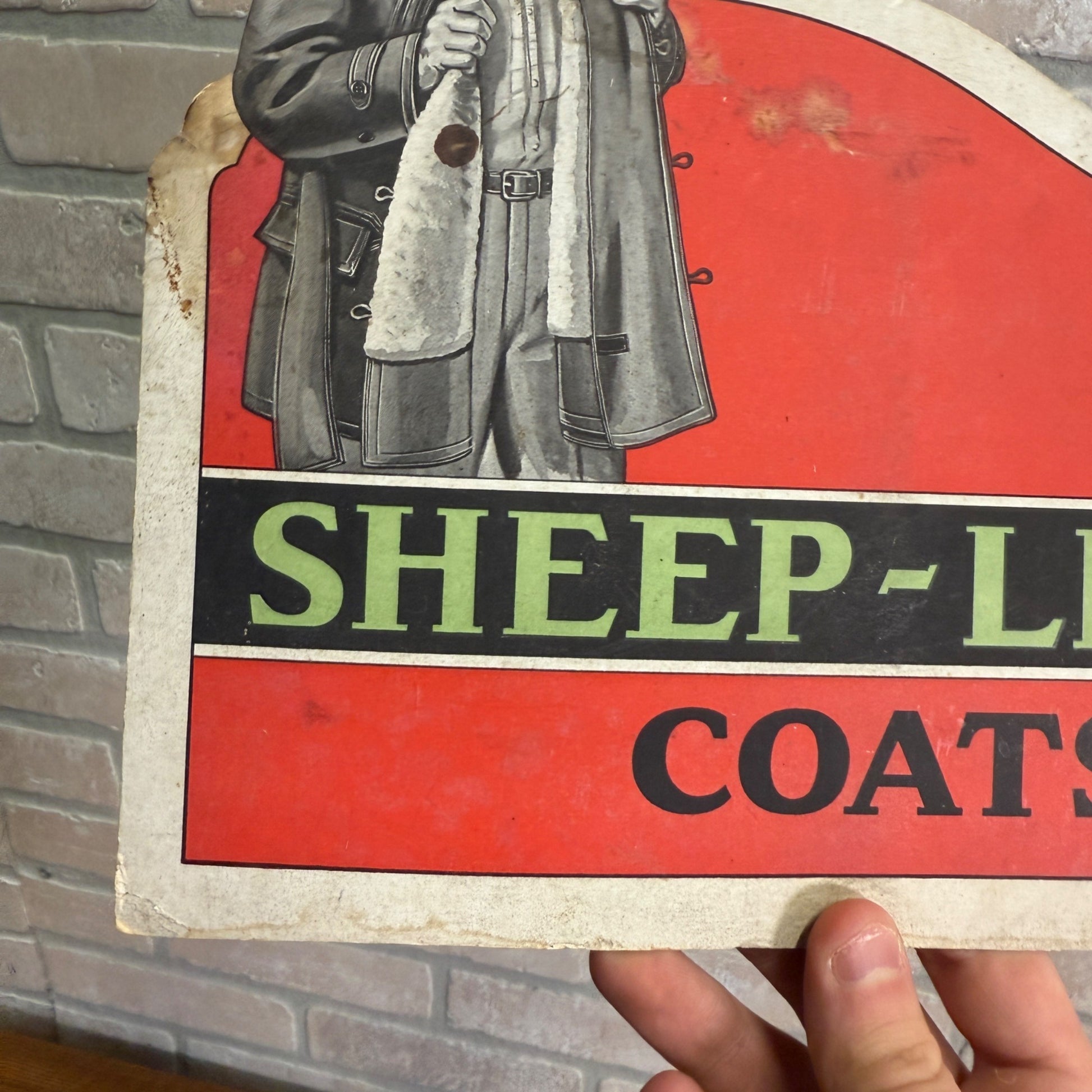 Vintage Easel-Back Cardstock Sign Sheep-Lined Coats Lawropelt