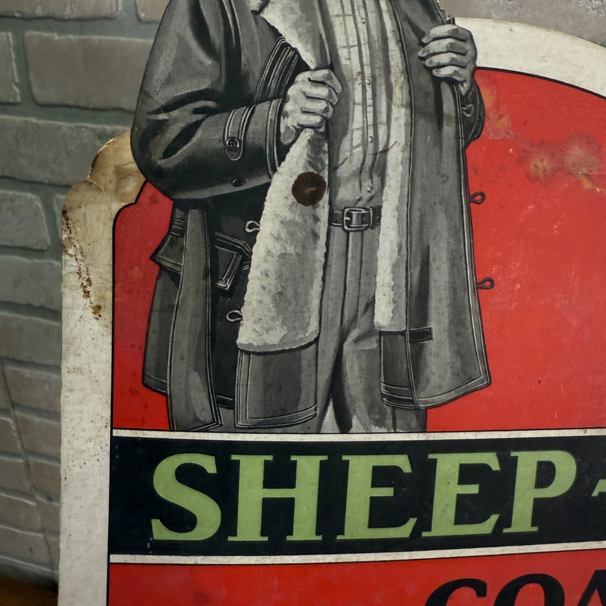 Vintage Easel-Back Cardstock Sign Sheep-Lined Coats Lawropelt