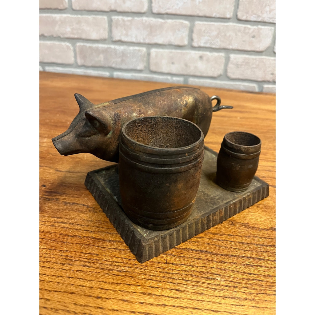 RARE Antique 19th c. Cast Iron Figural Pig Hog Cigar Cutter & Match Holder