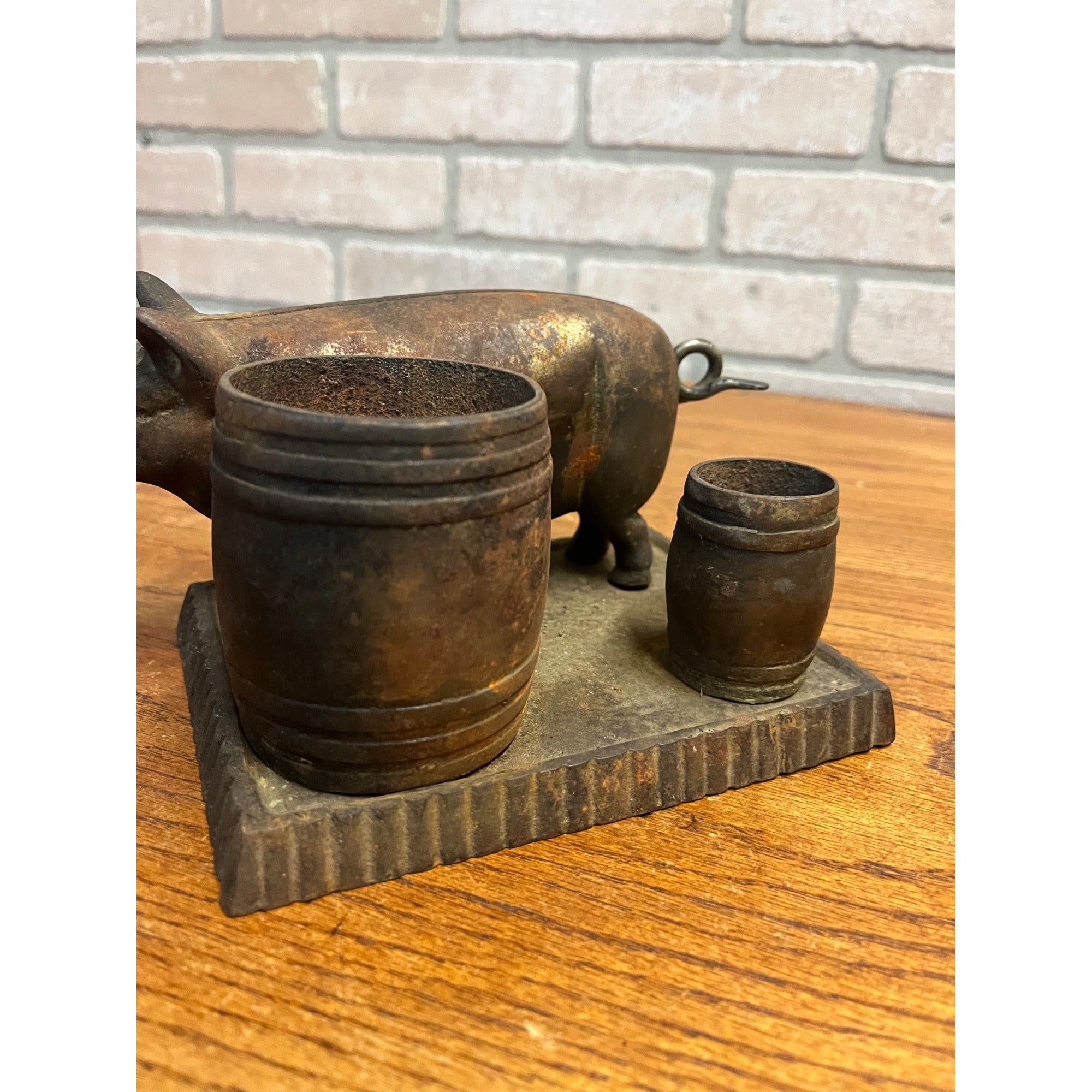 RARE Antique 19th c. Cast Iron Figural Pig Hog Cigar Cutter & Match Holder